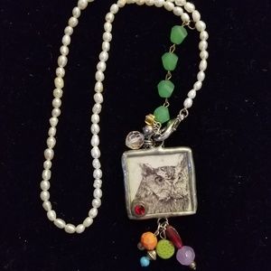 Owl and Pearl Necklace